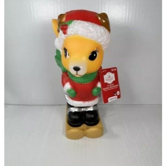 Holiday Time Skiing Reindeer Blow Mold 11" Tabletop Lights Up Indoor NEW - Picture 1 of 4